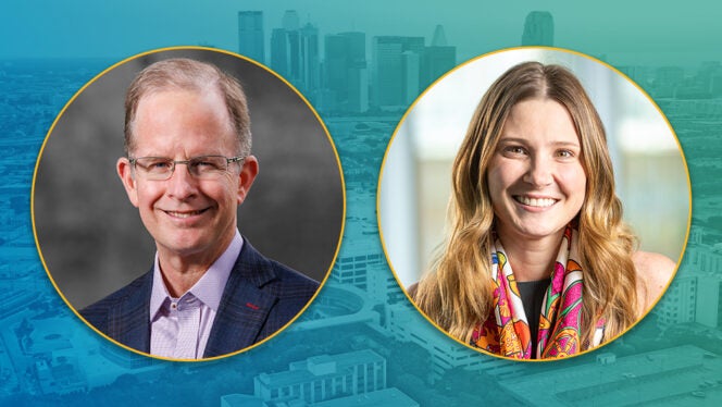 Leadership transition Baylor Scott & White Dallas Foundation. Photo illustration of Ben Renberg and Christina Goodman