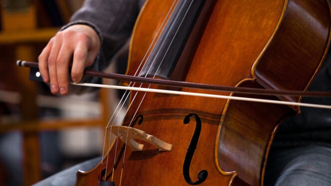 Photo of cello music therapy baylor university medical center arts in medicine program